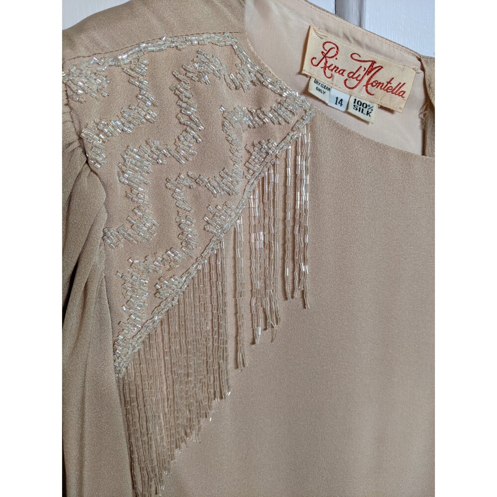 Vintage Rina diMontella Beaded 80s Silk Dress Size 14 - Picture 6 of 8